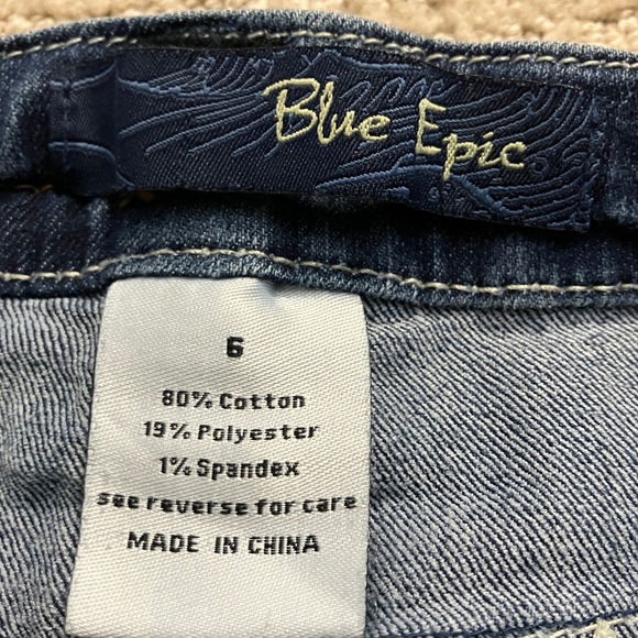 Blue Epic Denim Mini Skirt Embroidered Pockets Stretch Casual Blue Size 6 - Picture 3 of 4